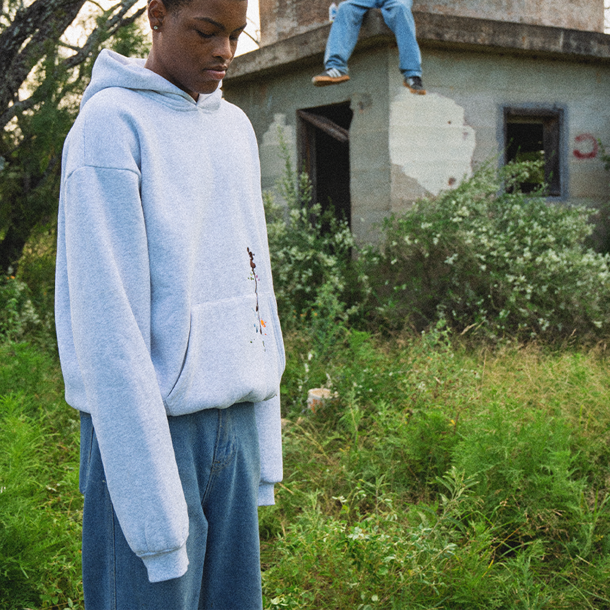 Paint-Splatter Hoodie "Heather Grey"